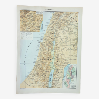 Old engraving 1898, Palestine, map, Christian, religion • Lithograph, Original plate, land