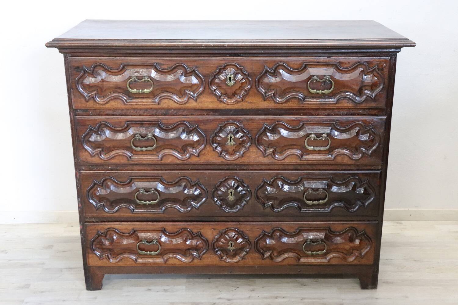 Antique Carved Walnut Chest of Drawers, 17th Century