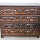 Antique Carved Walnut Chest of Drawers, 17th Century