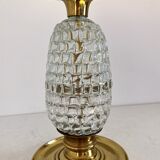 Italian mid-century table lamp with brass and creased murano glass