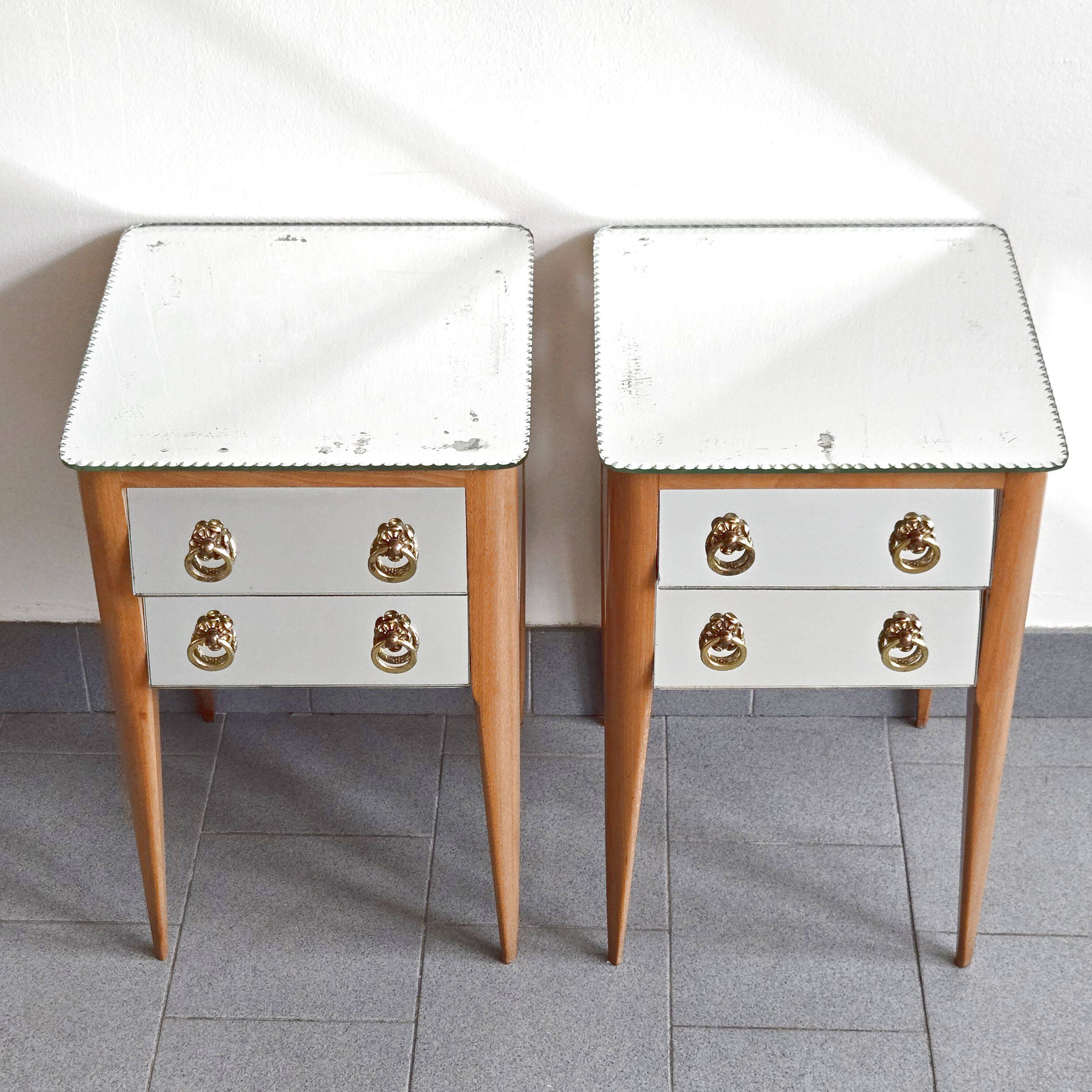 Pair of vintage 1950s mirrored bedside tables