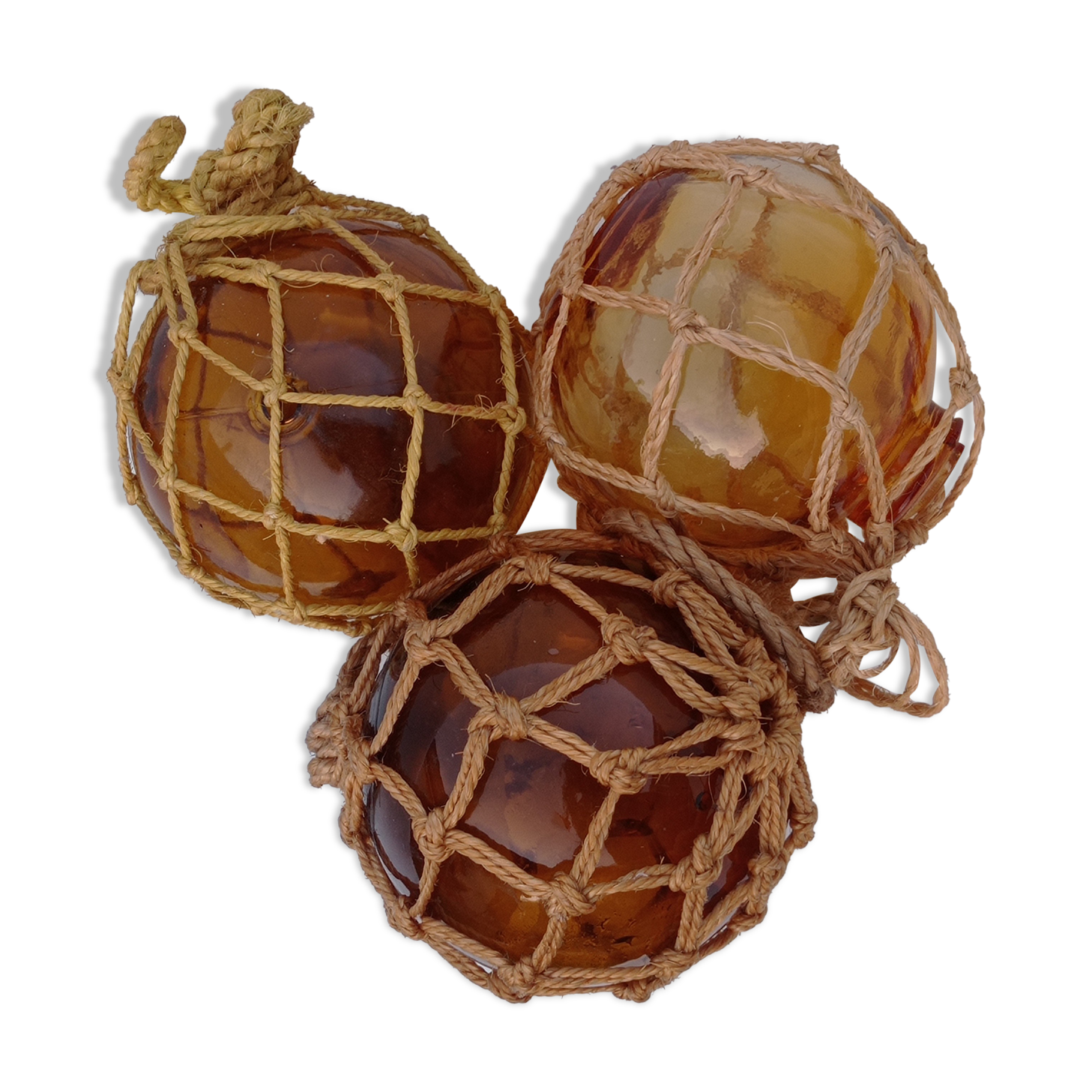3 amber glass trawl balls