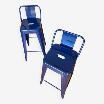 Pair of blue Tolix high chairs