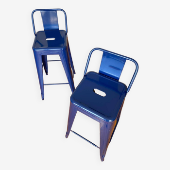 Paire chaises hautes Tolix bleues