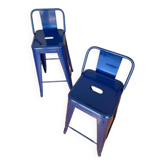 Pair of blue Tolix high chairs