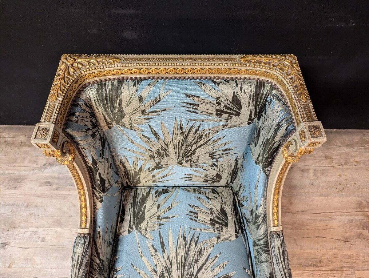 Louis XVI bergère with upholstered ears in lacquered wood