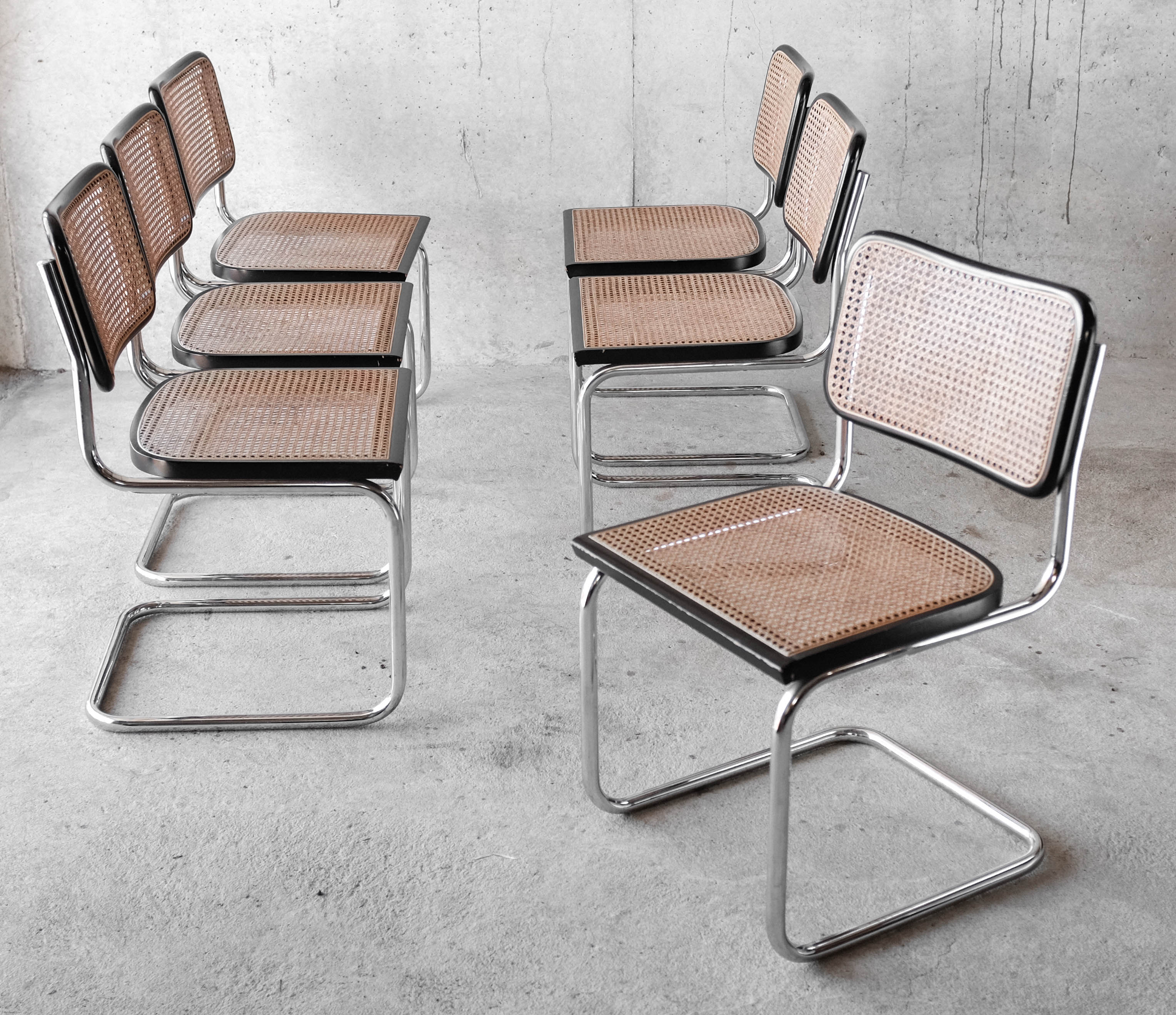 Set of 6 black Cesca B32 chairs by Marcel Breuer