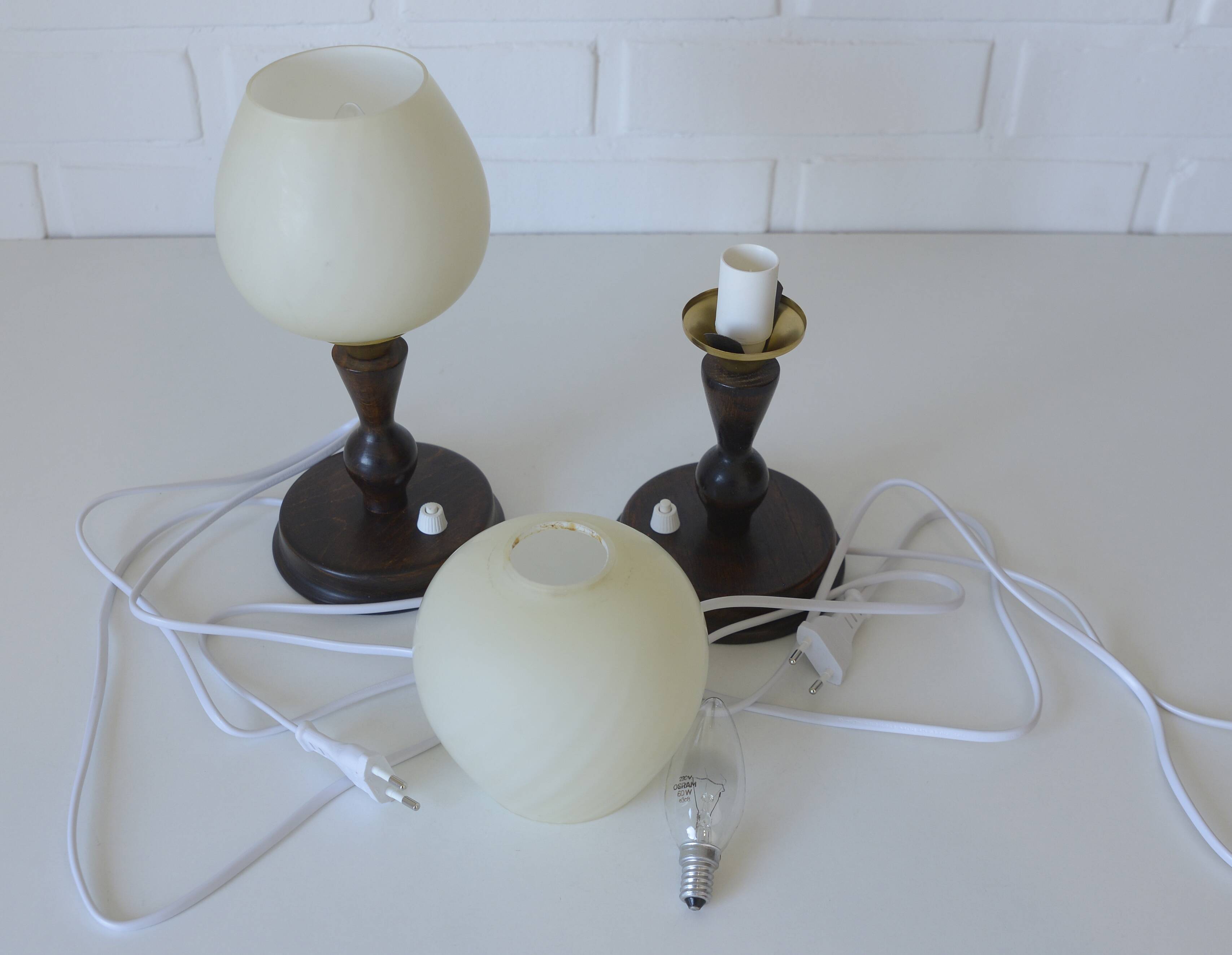 Pair of Vintage Bedside Lamps Wooden Rustic Desk Lights 1960's