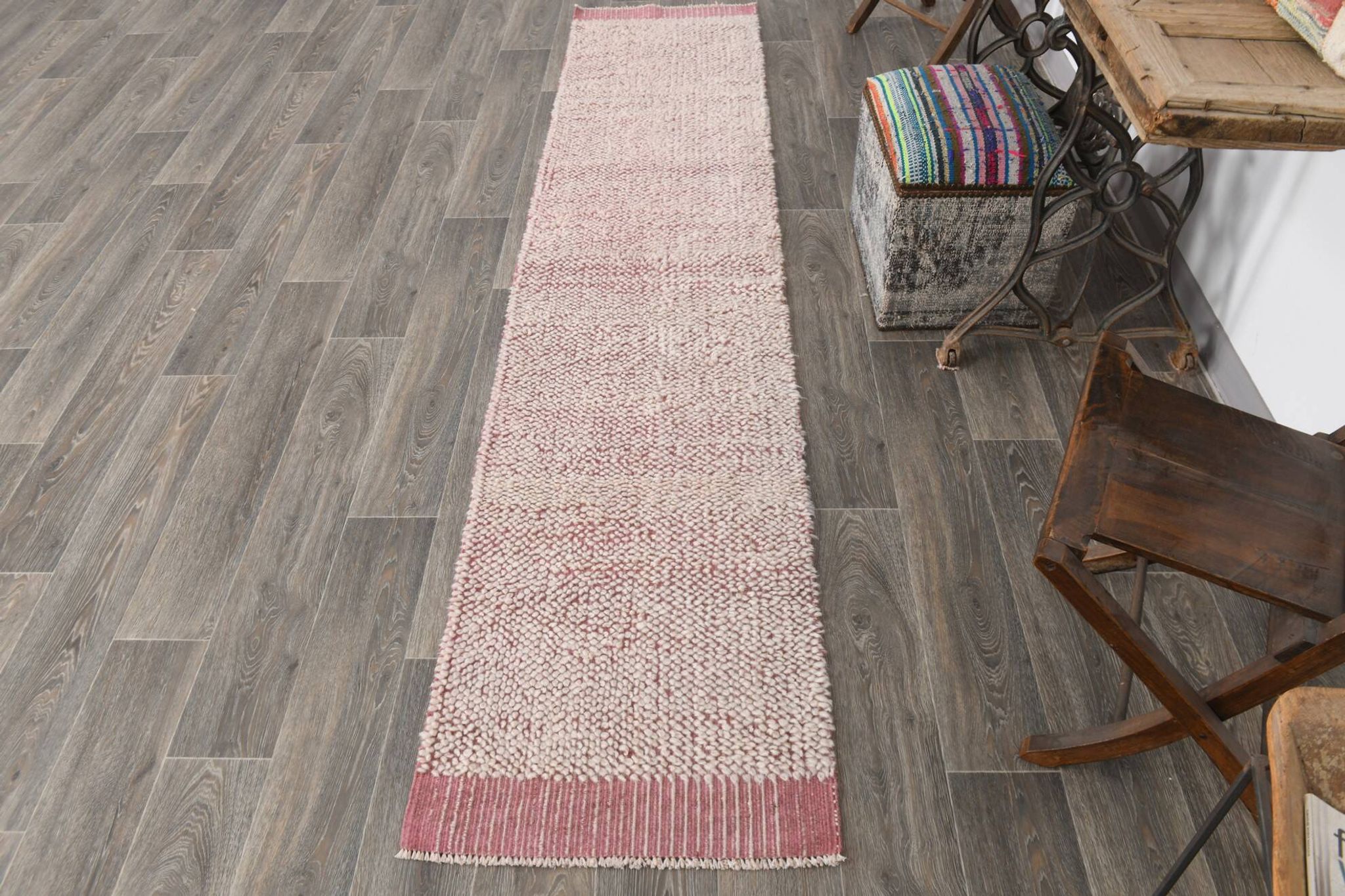 2x10 Rug For Hallway Pink & Beige Turkish Vintage Runner Rug, 61x291Cm SK 34962