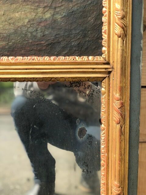 Trumeau mirror painting scene gallant gilded wood