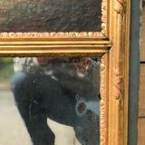 Trumeau mirror painting scene gallant gilded wood