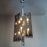 Vintage chrome and smoked glass pendant light 1970