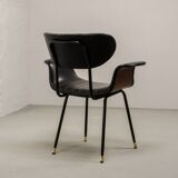 Italian Design Rosewood 'Swan' Side Chair with Black Leatherette Upholstery