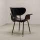 Italian Design Rosewood 'Swan' Side Chair with Black Leatherette Upholstery