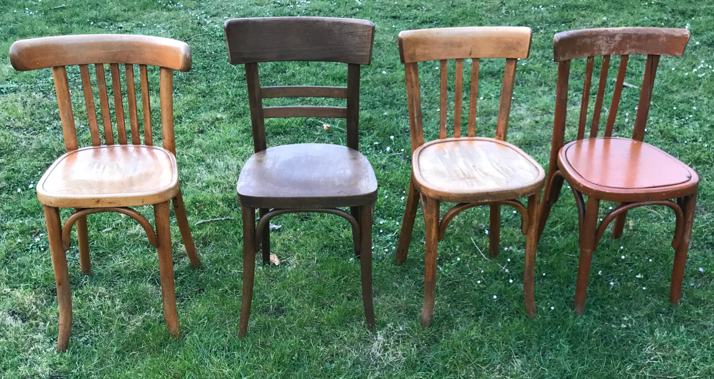 Series of 4 mismatched bistro chairs