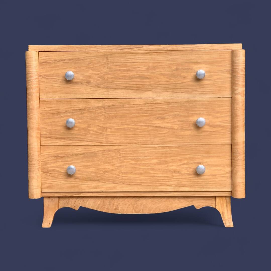 Raw oak art deco chest of drawers