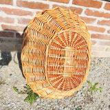 Old oval wicker linen basket, light rattan
