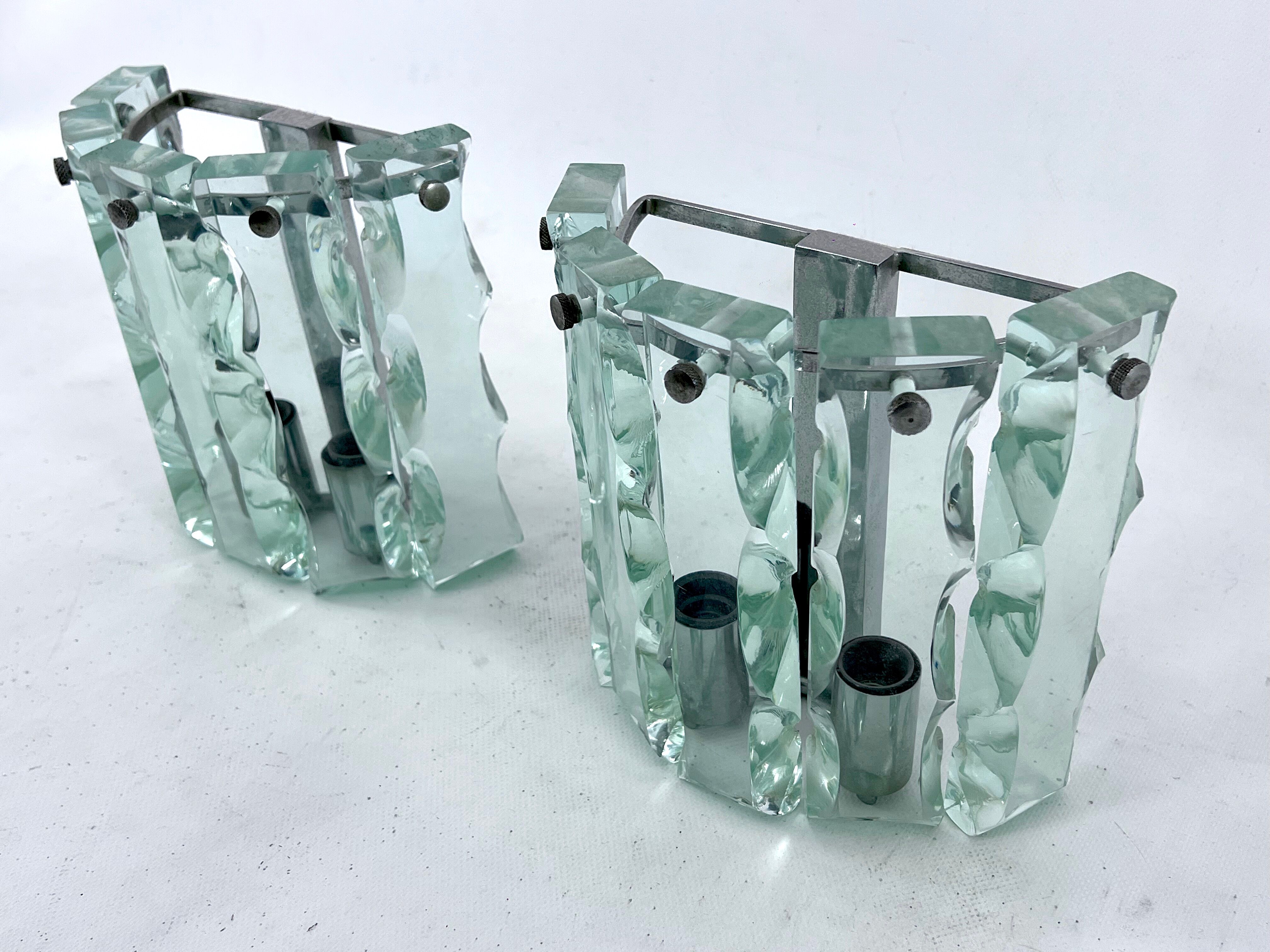Set of two cut glass sconces by Zero Quattro, Italy 1970s