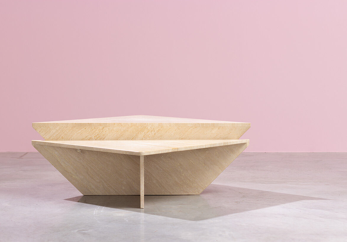 Post-modern triangular travertine lounge coffee tables, 1970s