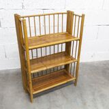 1970s honey-colored folding bamboo shelf