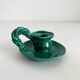 Vintage green ceramic candle holder with twisted handle