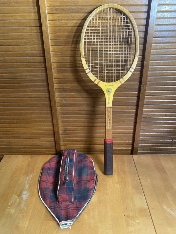 Raquette tennis ancienne gauthier & fils andré dupont bois + housse #e