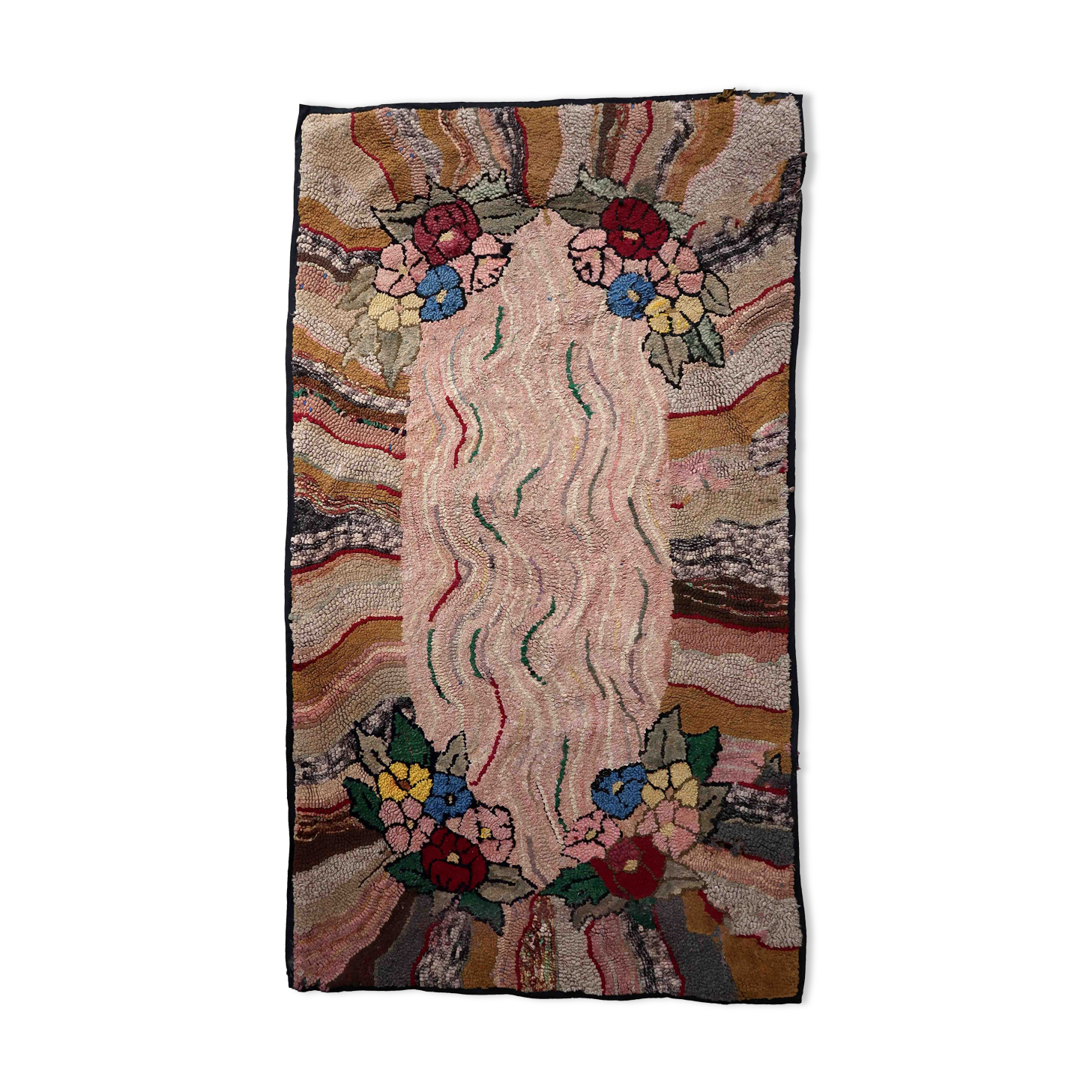 Handmade american hooked antique rug 100cm x 174cm 1880s