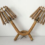 Double-branched rattan wall sconce