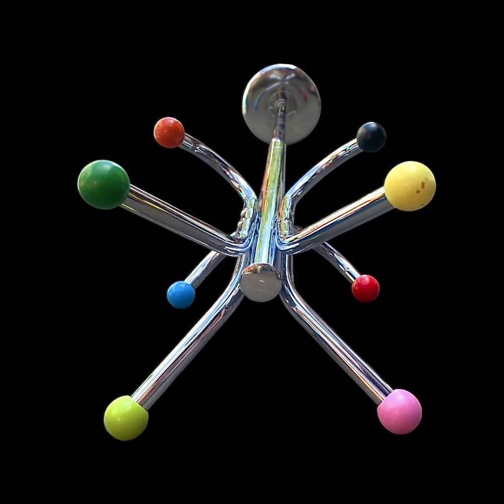 Chrome Parrot Coat Rack with Multi-Colored Balls – 1980s