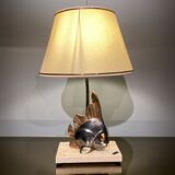 Vintage fish lamp in gold and copper metal