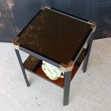 Romeo REGA side table, black lacquered metal and gilded bronze, 2 trays in smoked mirrors. TBE
