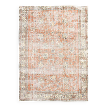 8x11 Orange & Blue Bordered Turkish Vintage Rug, Rugs For Bedroom, Antique