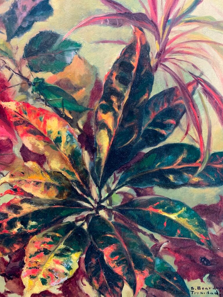 Still life with exotic flowers, oil on panel