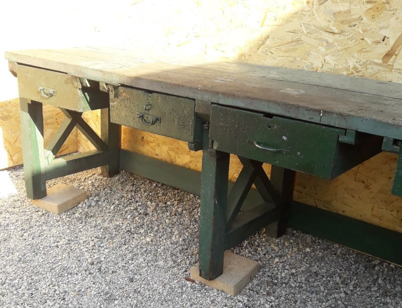 Établi industriel d'atelier 4m ancien