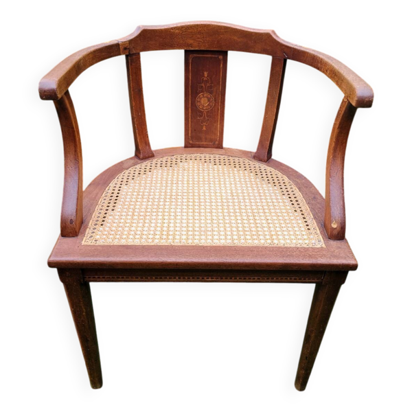 Fauteuil de bureau en bois et cannage