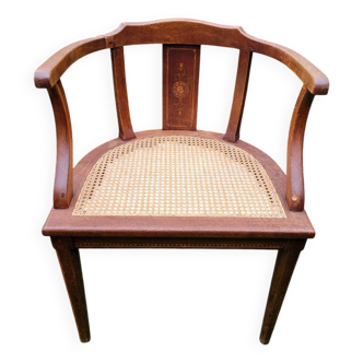 Fauteuil de bureau en bois et cannage