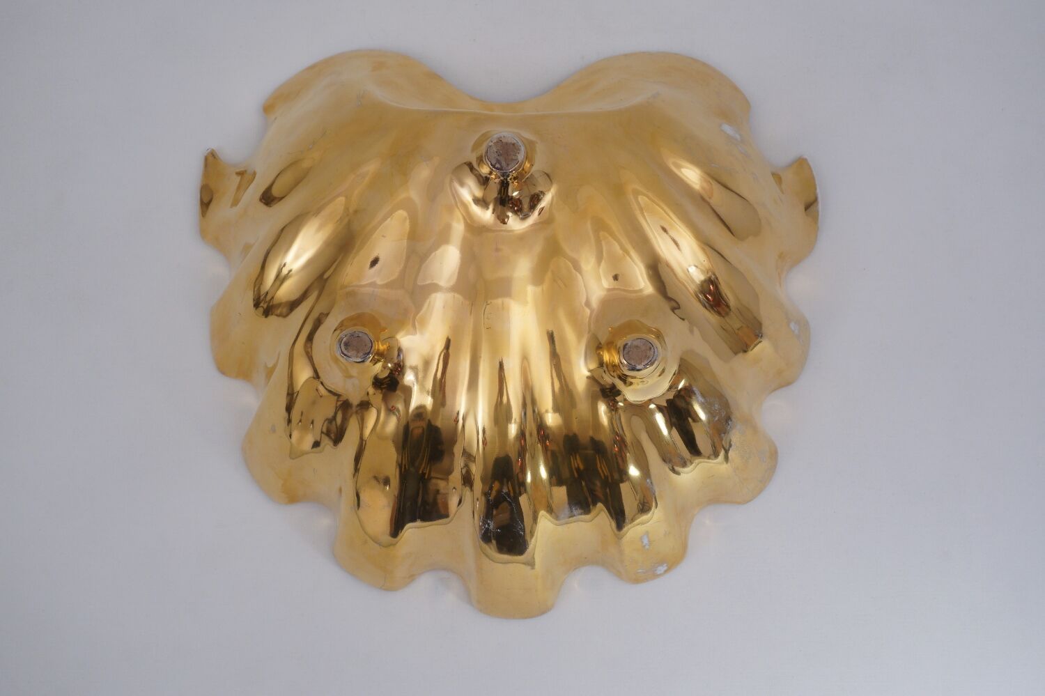 Fabbrica Ferniani Faenza plateau de poche 36,5 cm coquille en majolique, doré, 1800