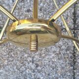 4-light pendant light, brass and opaline, Maison Lunel, Paris, vintage 1950s