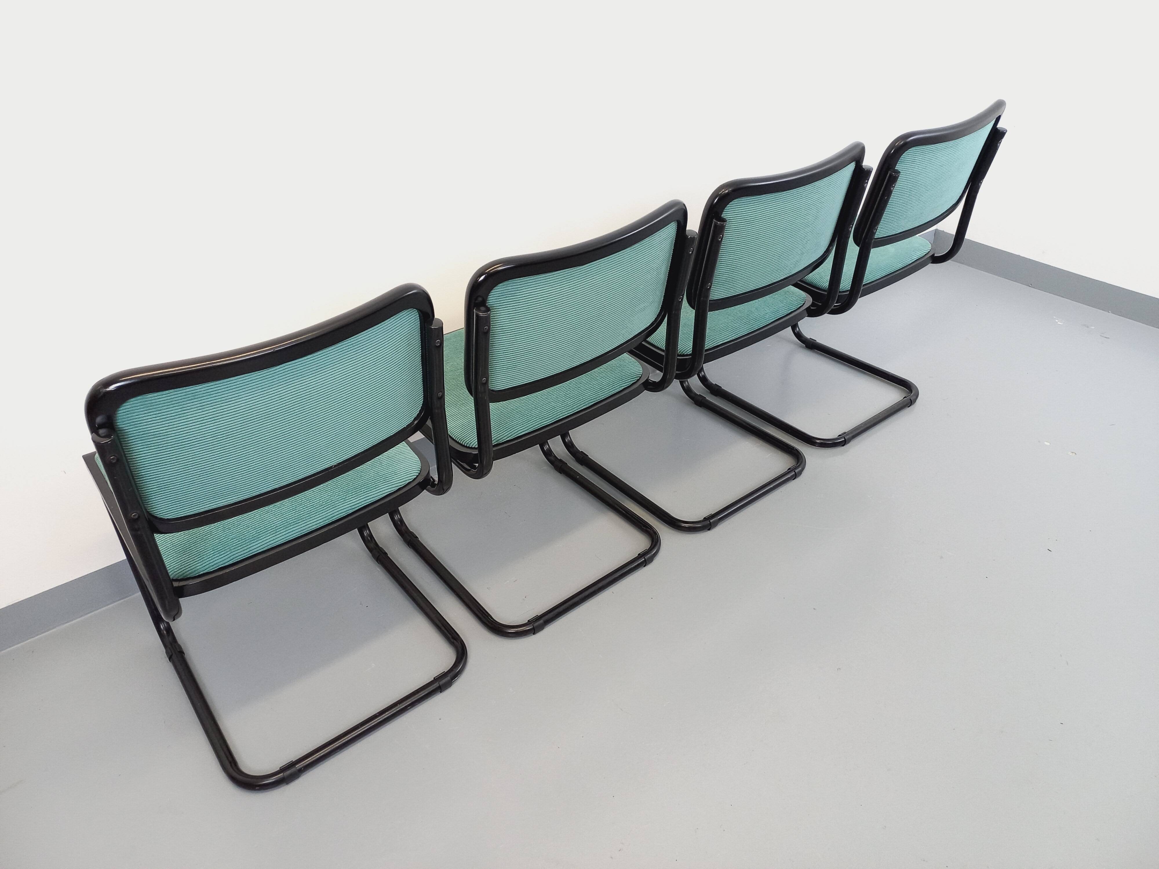 Set of 4 vintage Marcel Breuer Cesca B32 Bauhaus style chairs in black metal, black wood and v fabric