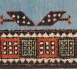 Handwoven Blue Wool Geometric Runner Rug long Traditional Persian Carpet 93x404cm