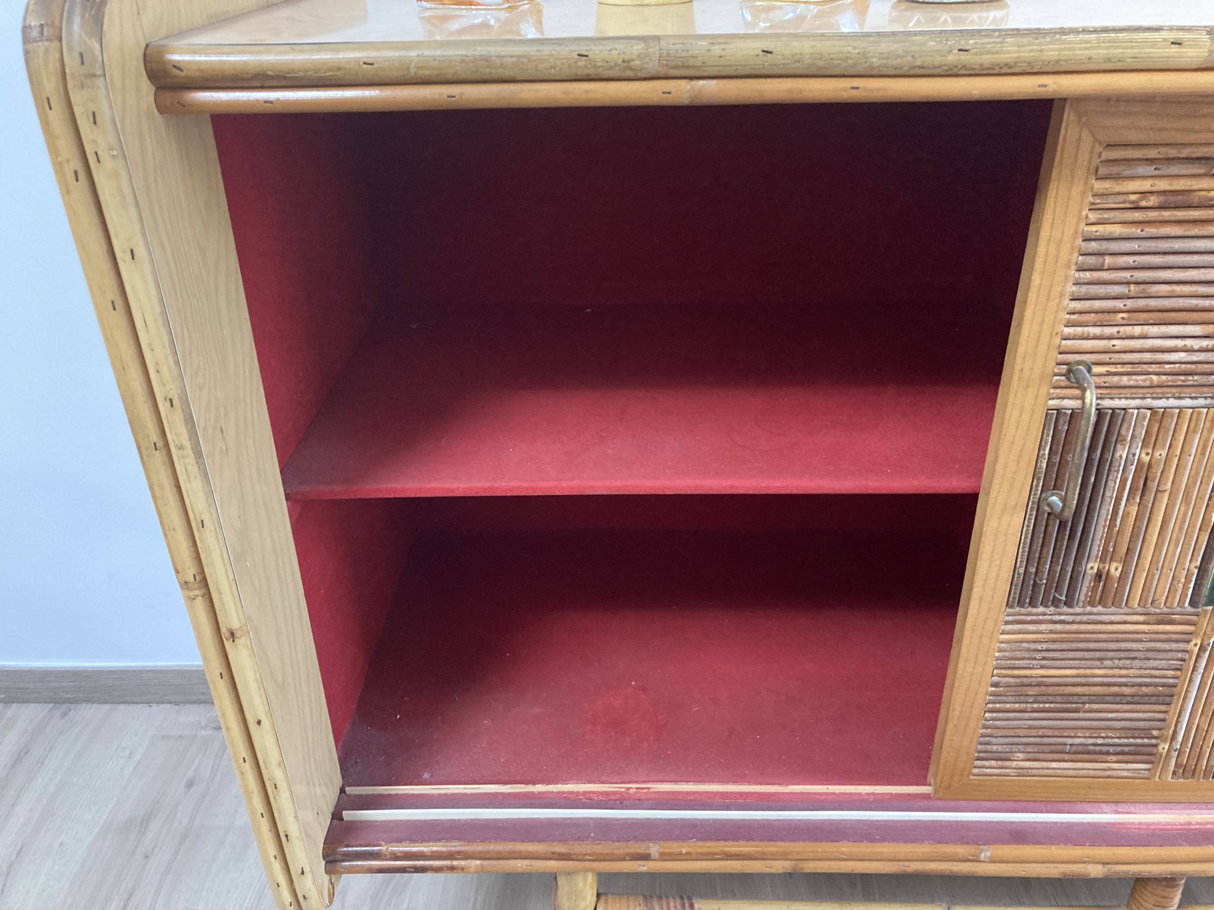 Rattan sideboard and ceramic tiles from vallauris 50s