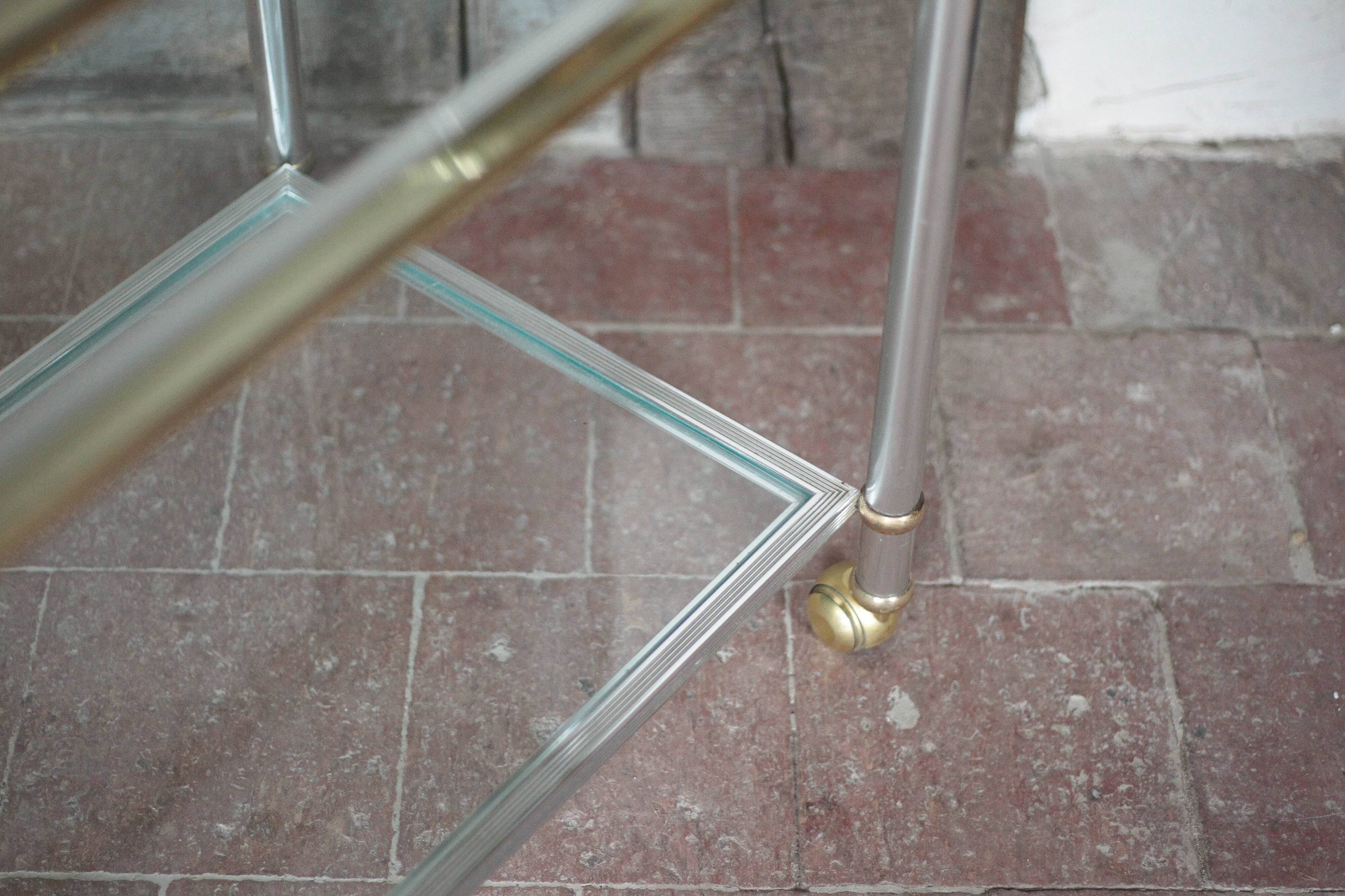 Vintage rolling dessert bar in gold metal and glass by Roche Bobois.