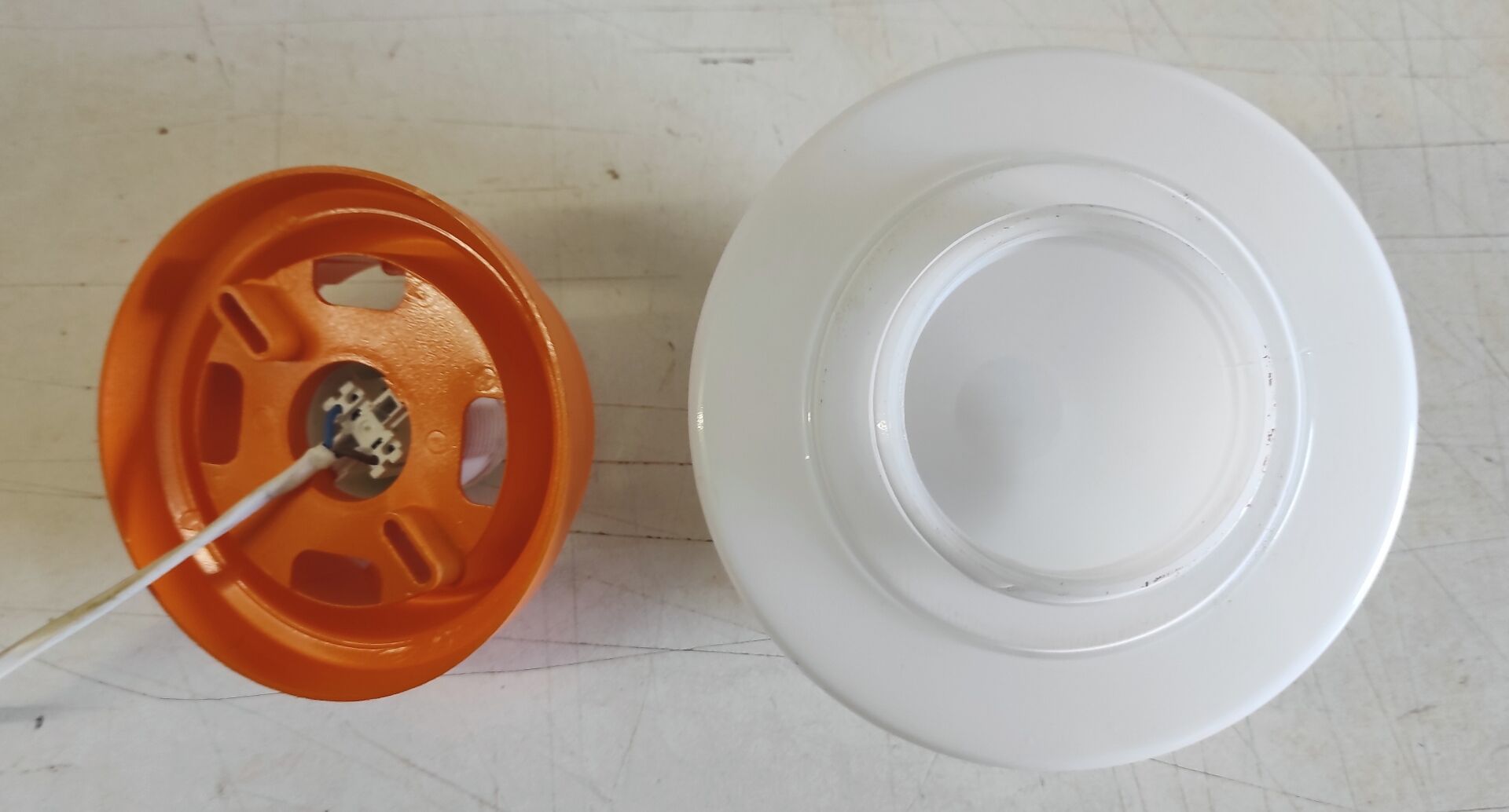 Ceiling light or wall lamp in orange ABS and opal globe - 1970s