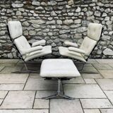 Pair of Armchairs and Ottoman, "Joker" Model, Large Leather Model