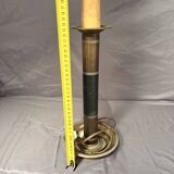 Antique Empire Column Lamp Base, Gilded Brass, Green Candle Holder Chandelier