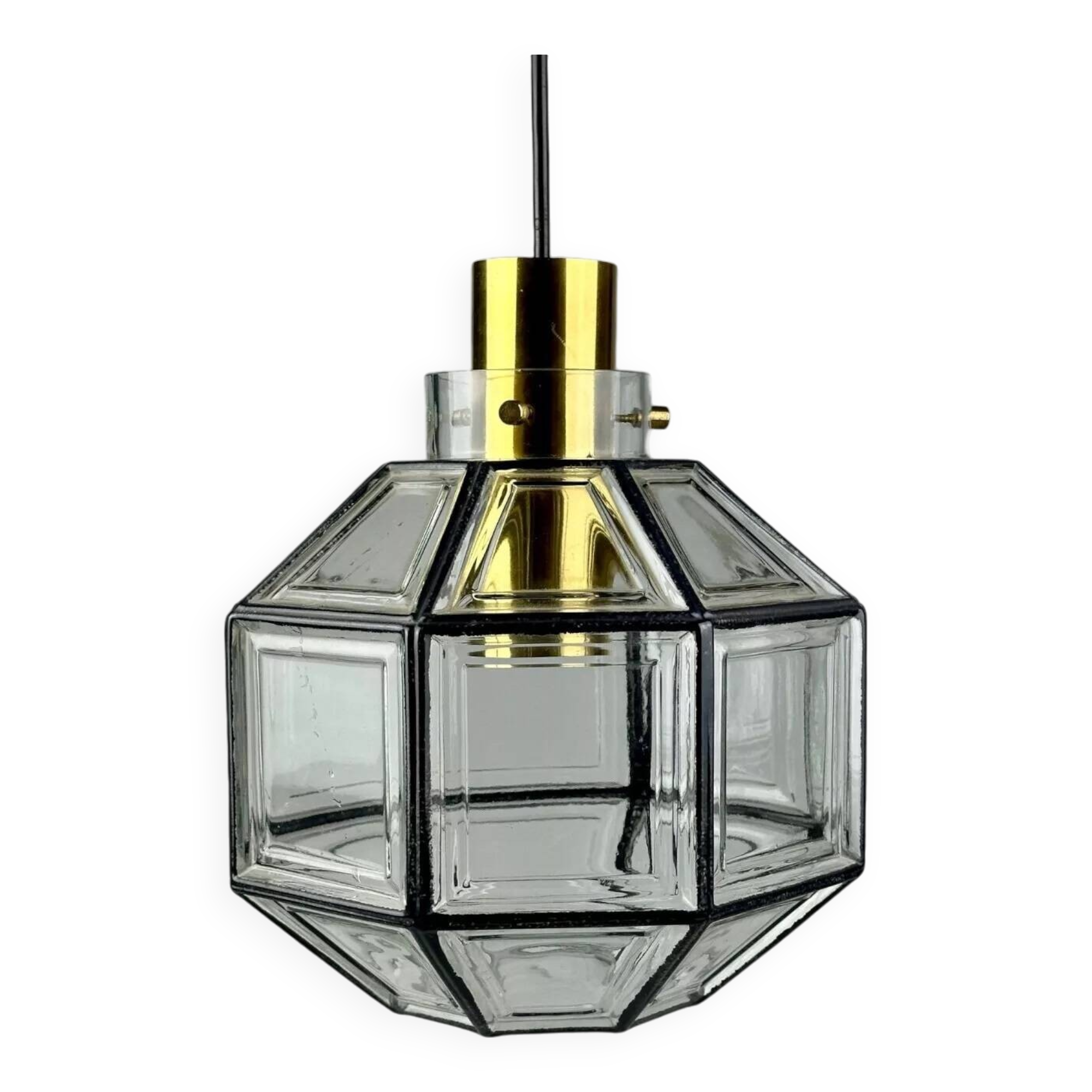 60s 70s ceiling lamp Glashütte Limburg Germany glass & brass Space Age