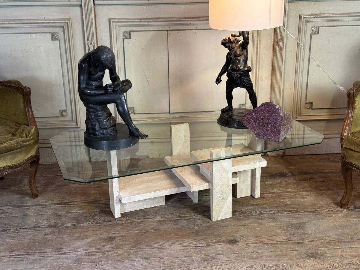 Brutalist Travertine Coffee Table by Willy Ballez