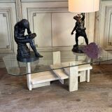 Brutalist Travertine Coffee Table by Willy Ballez