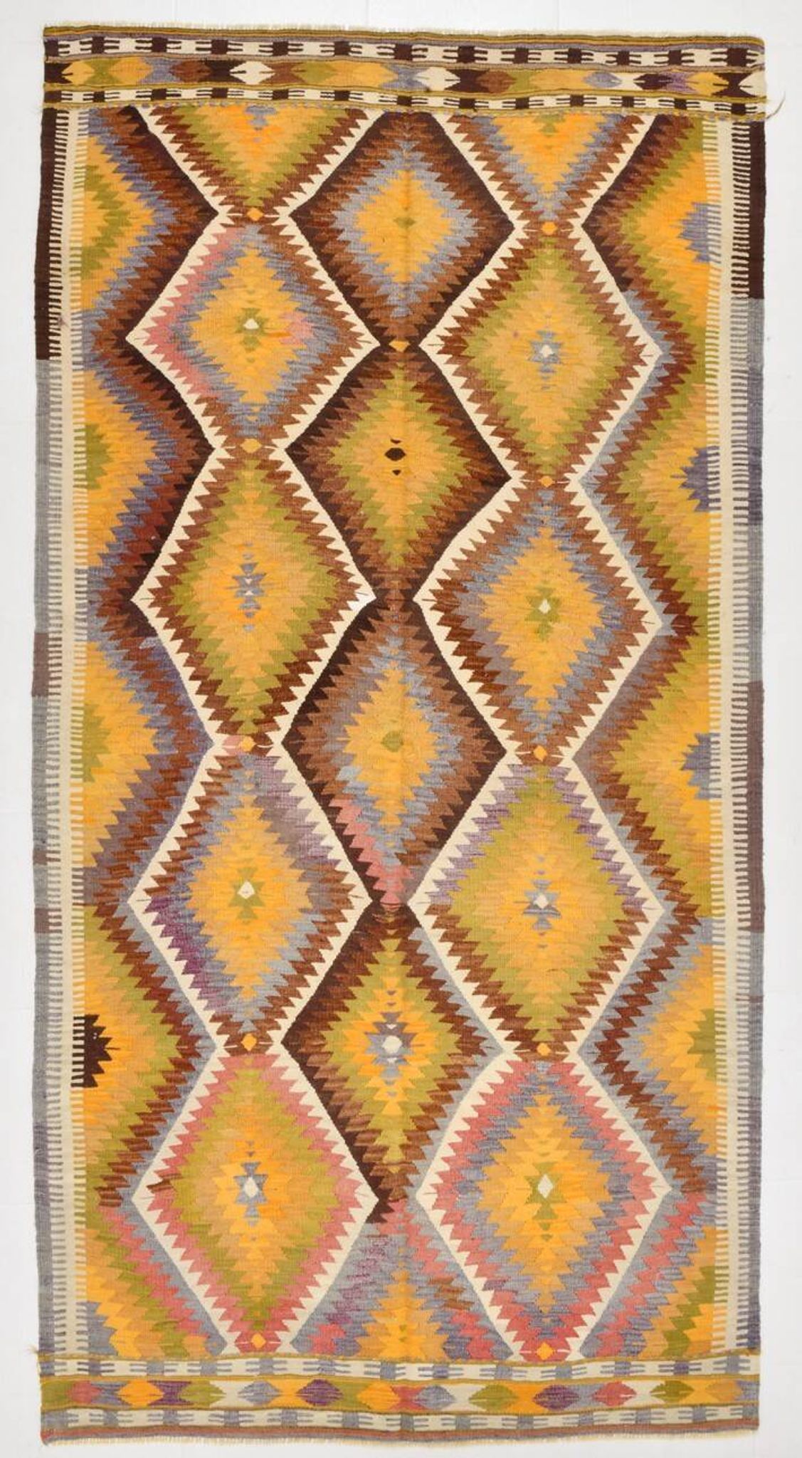 Fade Yellow Long Wide  Vintage Kilim Rug,Geometric Tribal Design,152x296 Cm