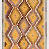 Fade Yellow Long Wide  Vintage Kilim Rug,Geometric Tribal Design,152x296 Cm